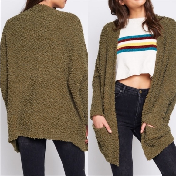 Soft Olive Green Popcorn Cardigan With pockets - Picture 16 of 16